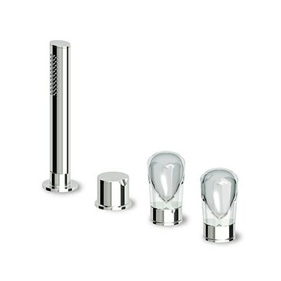 Mélangeur bain-douche Nude 4 trous avec douche extractible en laiton Z94212, flexible de 1500 mm.
