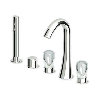 Mélangeur bain-douche Nude 5 trous avec douche extractible en laiton Z94212, flexible de 1500 mm.