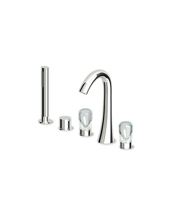 Mélangeur bain-douche Nude 5 trous avec douche extractible en laiton Z94212, flexible de 1500 mm.