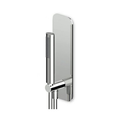 Ensemble Nude de douche avec coude à encastrer, plaque, douchette et flexible.