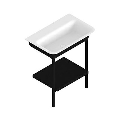 Console  MORPHING avec vasque en Cristalplant®, couleur blanc. Structure en métal vernis et étagère laquée.