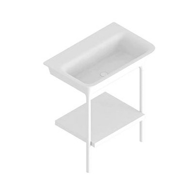 Console MORPHING avec vasque en Cristalplant®, couleur blanc. Structure en métal vernis et étagère laquée.