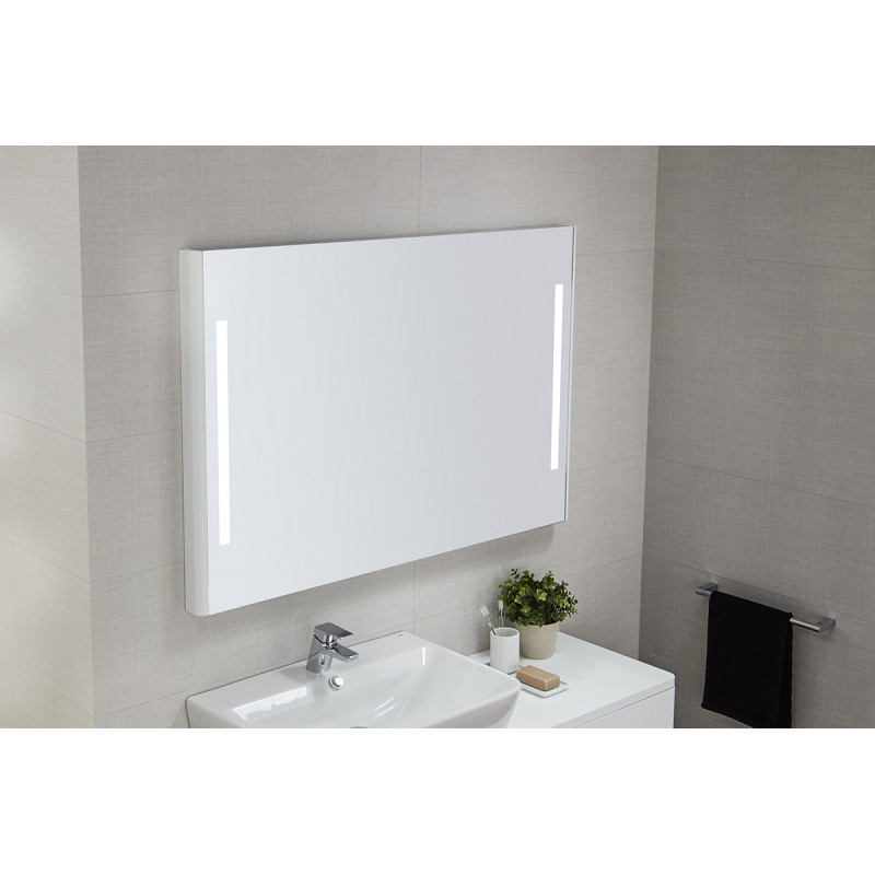 Miroir Emma Square de 120x80 cm - Cadre en bois blanc. - SOTEM - Les  professionnels du bain